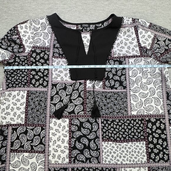 Jones New York Womens 3X Multicolor Paisley Patchwork Tunic Blouse Short Sleeve - Picture 10 of 14